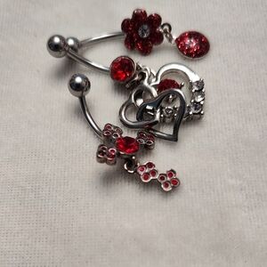 Silver and Red Heart Flower Jewelry Set